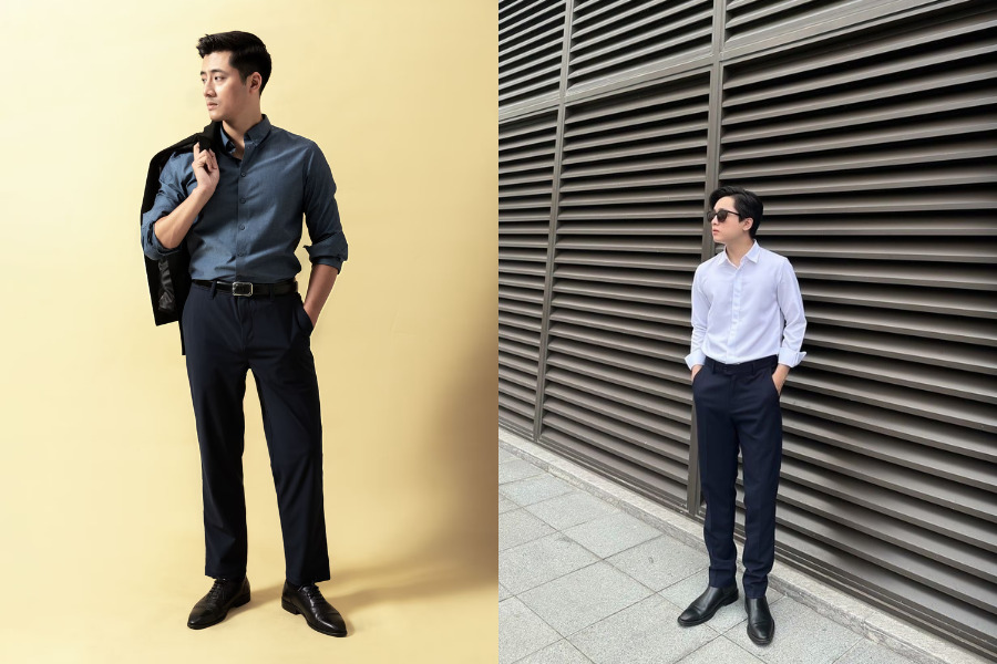 Áo sơ mi kết hợp quần âu ống đứng