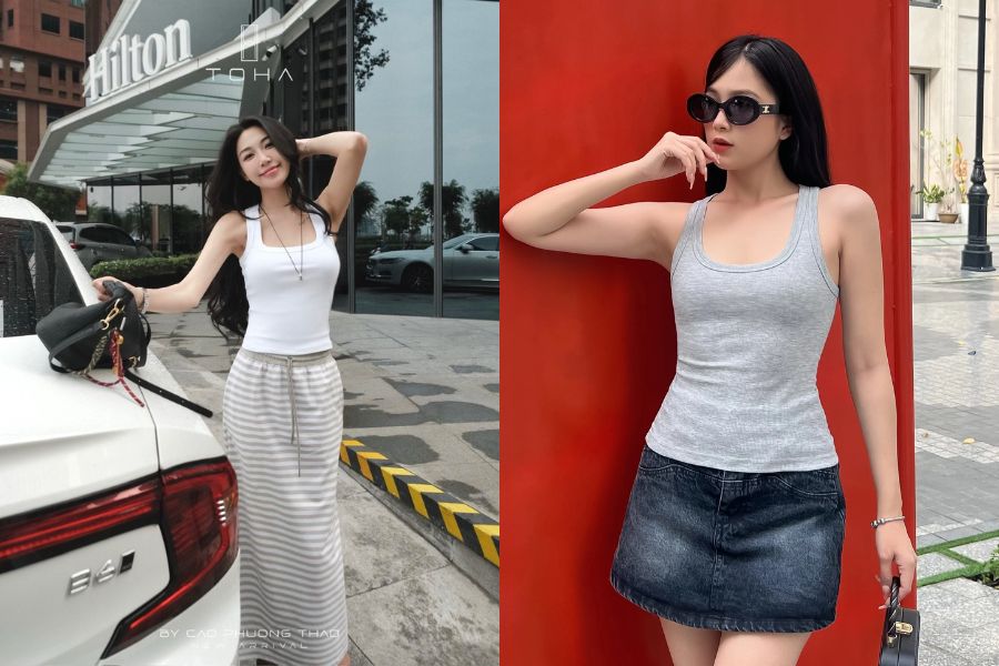 Áo ba lỗ cổ vuông 