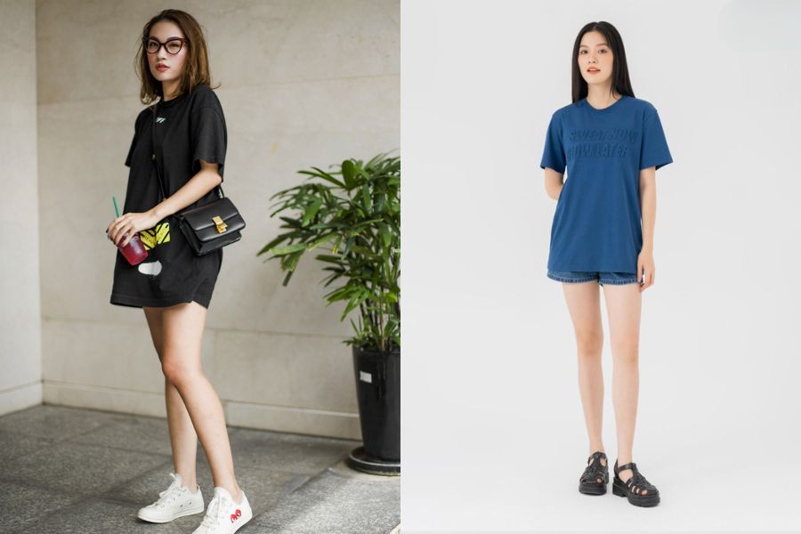 áo phông oversize phối quần short ngắn