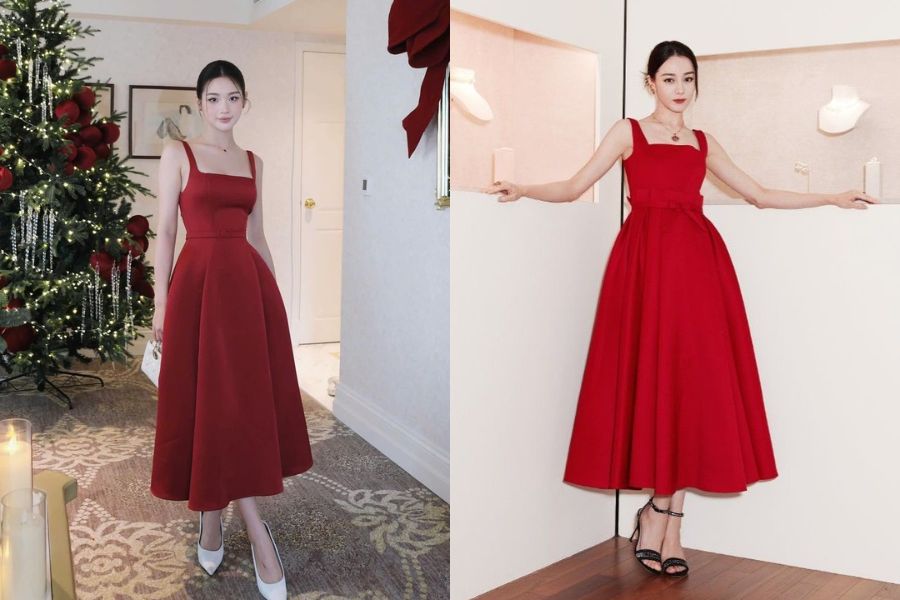 Váy đỏ chụp ảnh tết