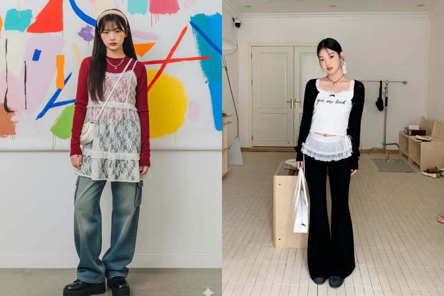 Phối nhiều lớp với chất liệu mỏng nhẹ