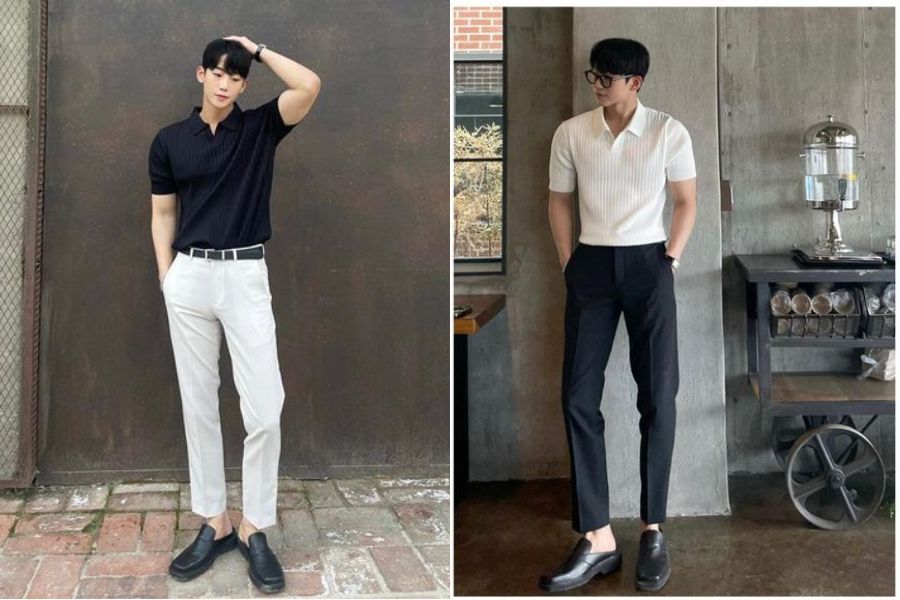 Kết hợp áo polo quần kaki tạo ra outfit thanh lịch