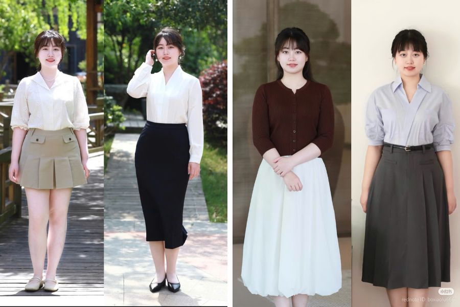 Mix áo sơ mi với chân váy chữ A trẻ trung