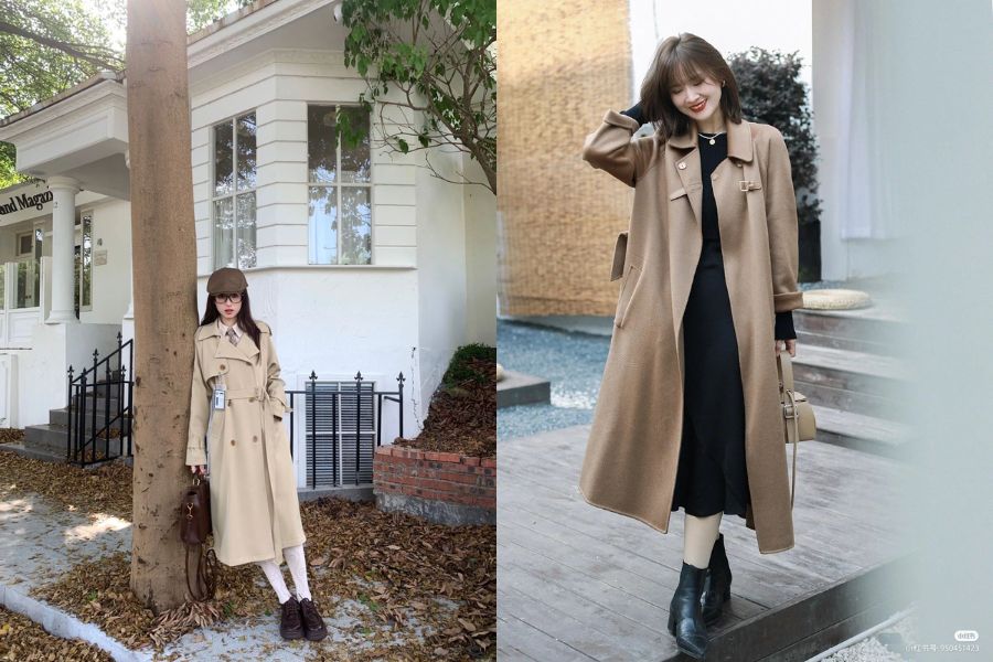 Trench coat khoác ngoài đầm liền chuẩn quý cô hiện đại