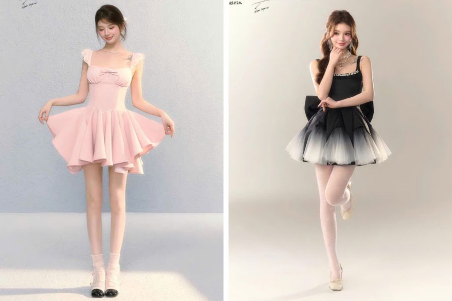 Đầm ngắn sử dụng tùng lưới sang trọng