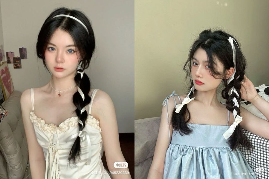 Tóc tết ruy băng chính là hot trend không thể bỏ qua cho các cô nàng bánh bèo 