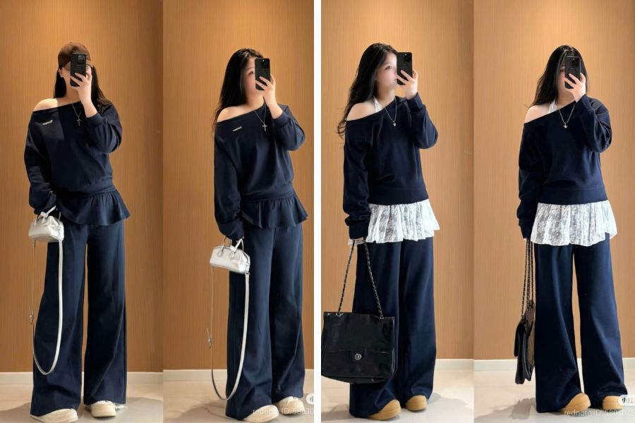 Áo trễ vai một bên cách điệu, dáng regular fit phối với quần jeans và giày thể thao đế cao