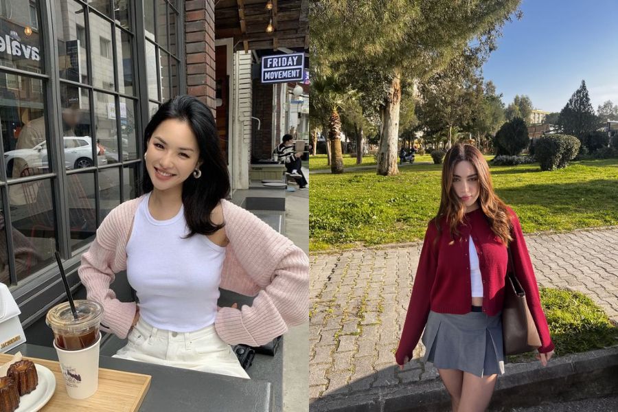 Áo ba lỗ kết hợp với cardigan nhẹ nhàng