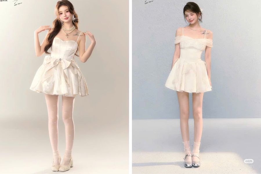 Váy công chúa dáng ngắn có nhiều lớp đệm bồng bềnh
