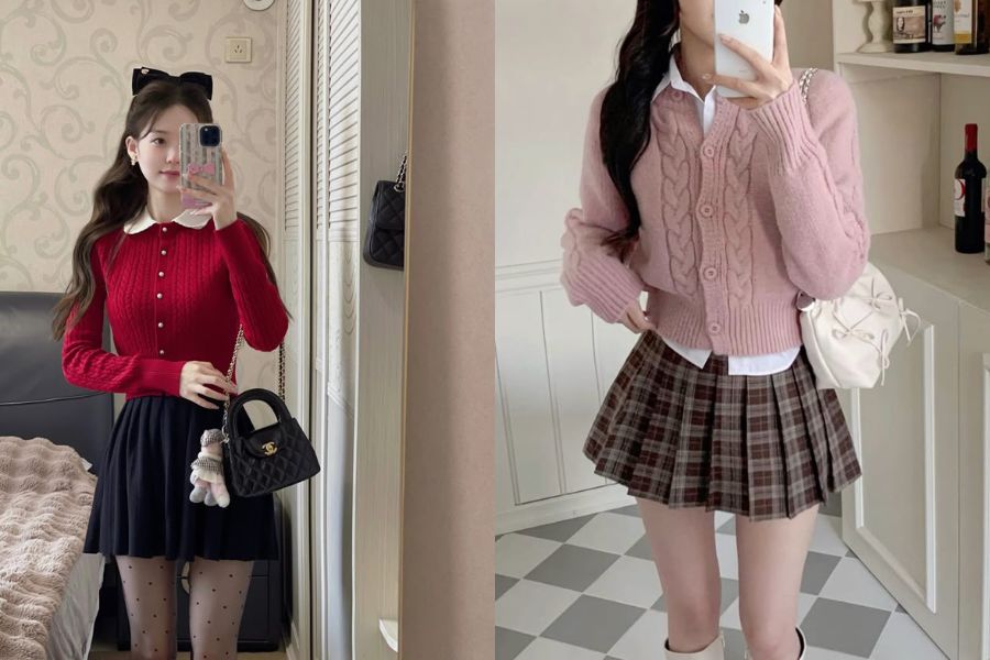 Áo len dài tay cổ sơ mi