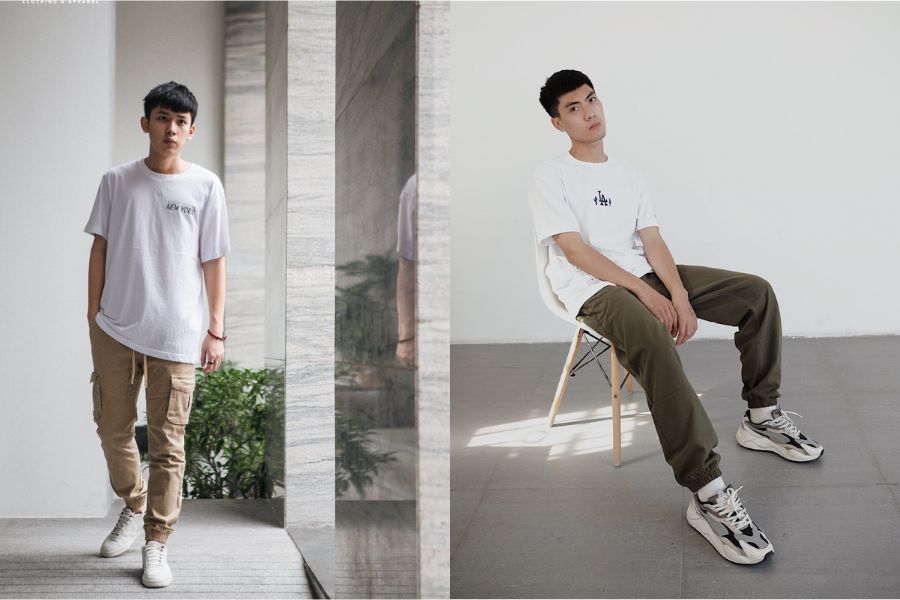 áo thun oversize kết hợp cùng quần jogger