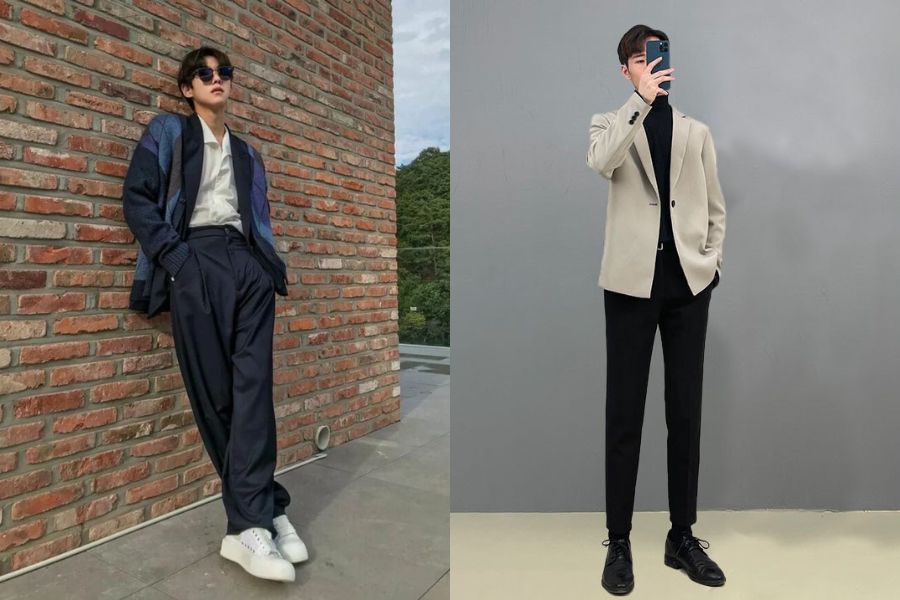 Quần tây ống rộng mix áo vest - blazer nam