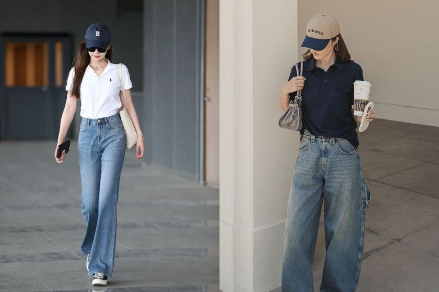 Quần jeans phối áo polo 