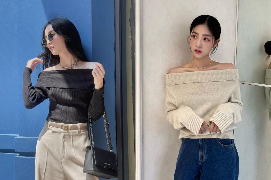 Áo len trễ vai là lựa chọn hoàn hảo cho những buổi tiệc cuối năm