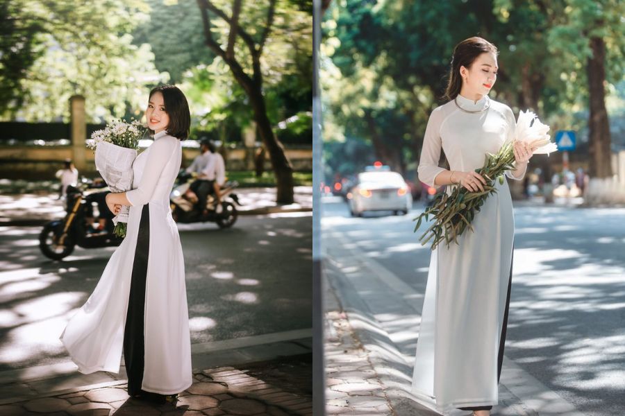 Áo dài trắng phối quần đen