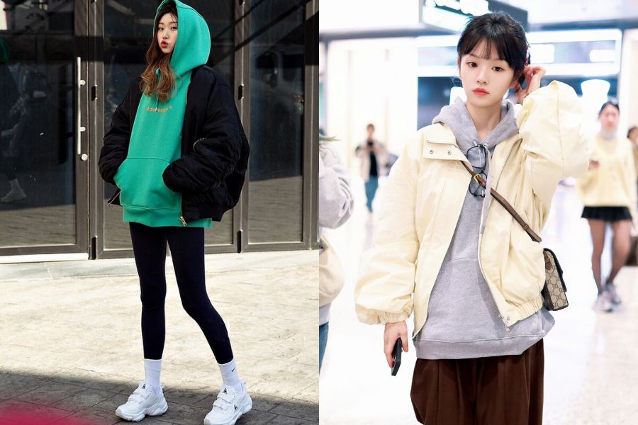 Áo khoác gió mix áo hoodie