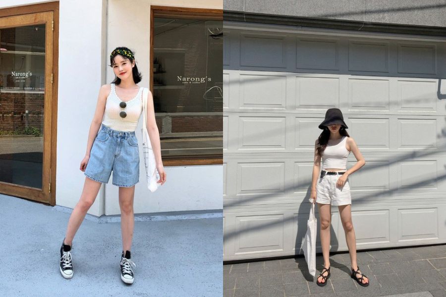 Phối áo ba lỗ với quần short năng động