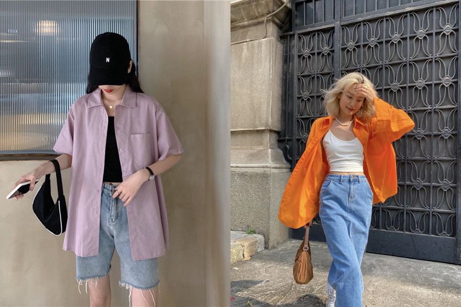 Phối áo sơ mi khoác ngoài với áo thun basic