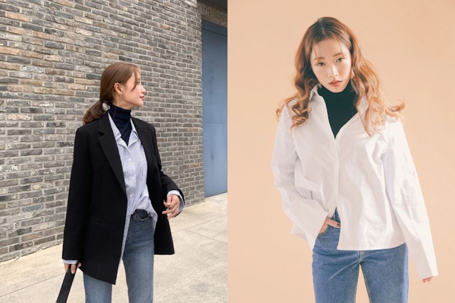 Áo giữ nhiệt cổ lọ phối áo sơ mi