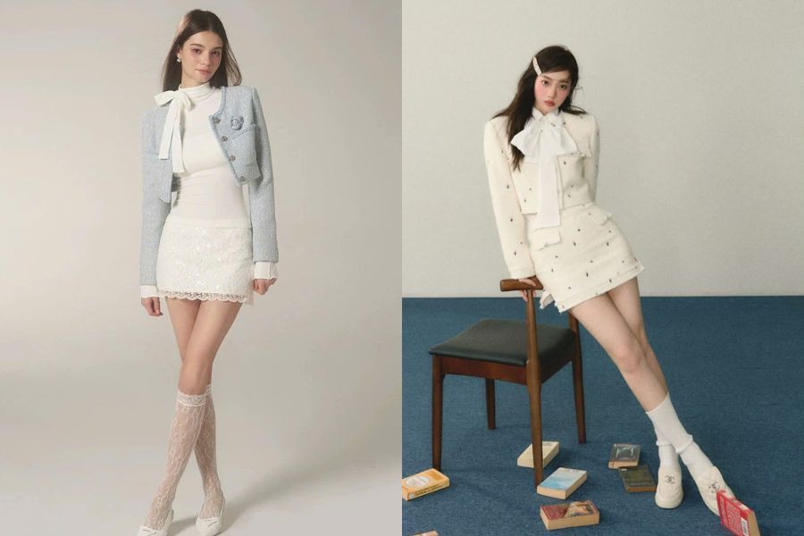 Áo khoác dạ dáng A + váy ngắn + boots cao cổ