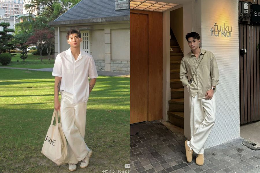 áo sơ mi linen phối quần vải mỏng