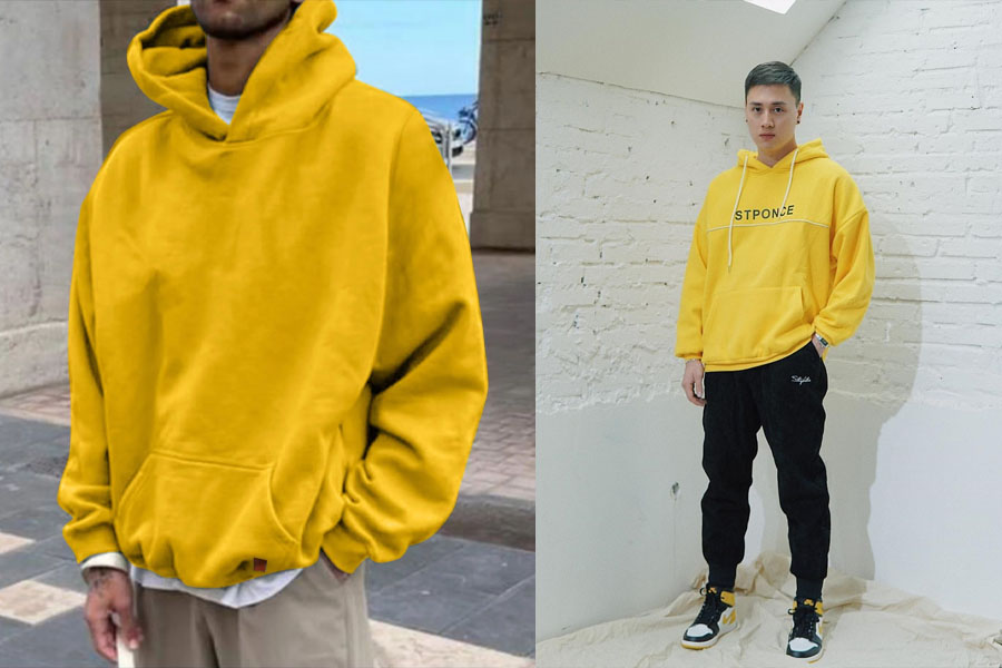 Phối áo hoodie vàng với quần jogger nam cá tính