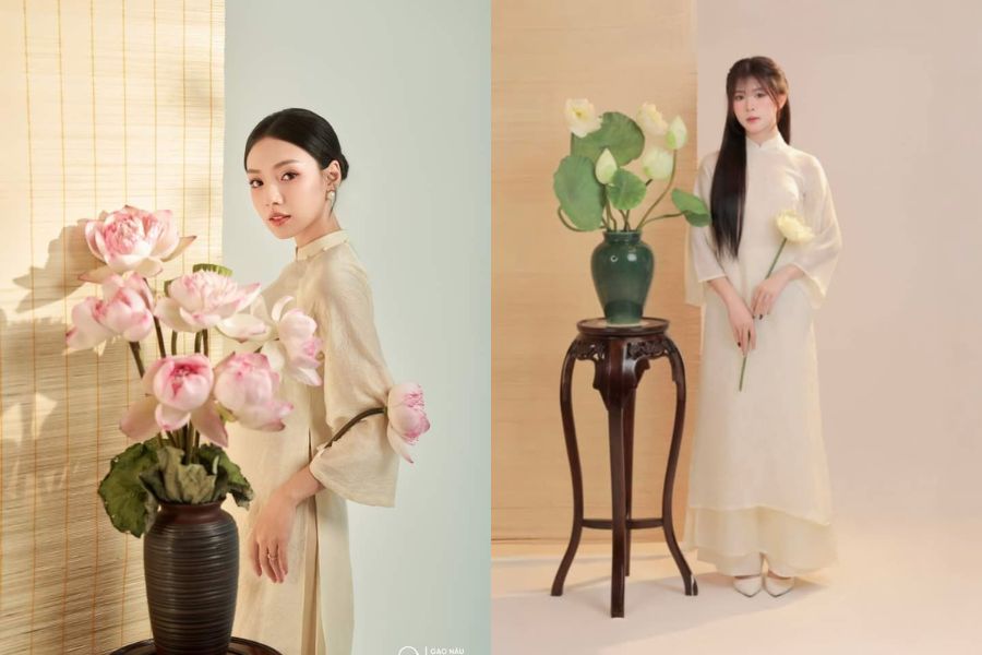 Tạo dáng chụp ảnh Tết với hoa sen