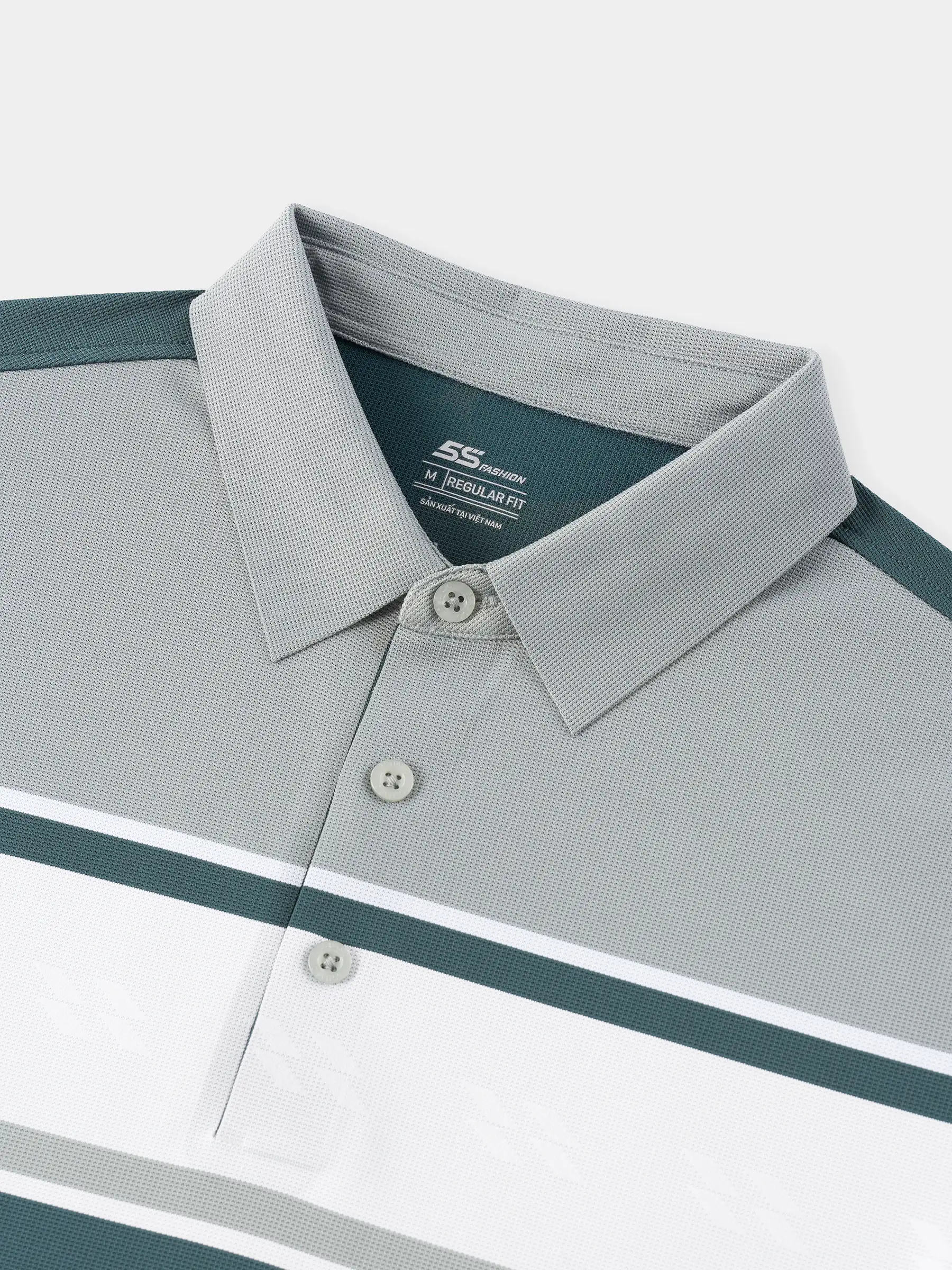 Áo Polo Nam 5S Fashion Can Phối Kẻ Ngang Phom Regular M0APC26089