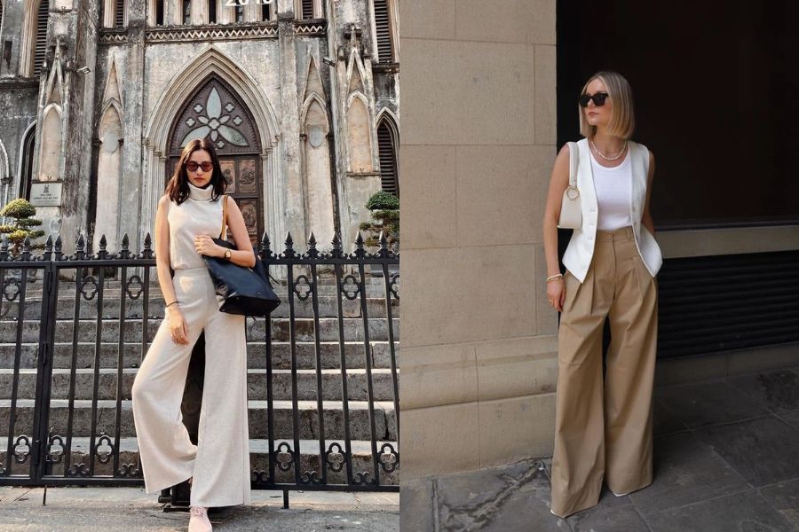 Phối áo sát nách với quần kaki