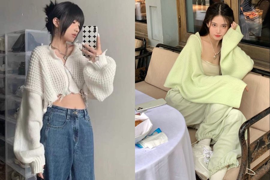 Áo khoác croptop vải len