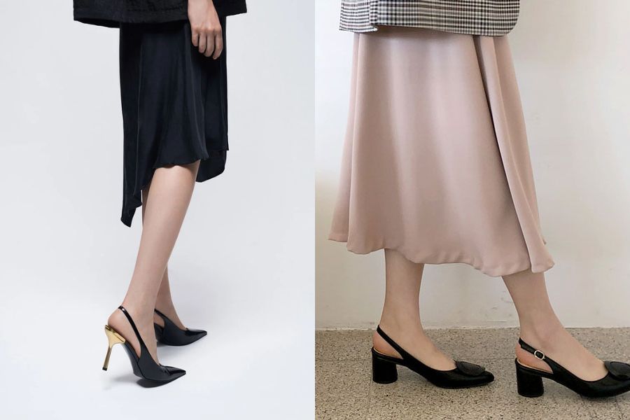 Phối quần tây áo sơ mi với giày slingback