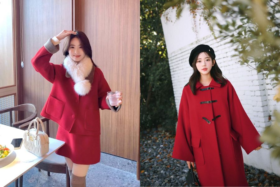 Áo dạ đỏ dáng dài sang trọng