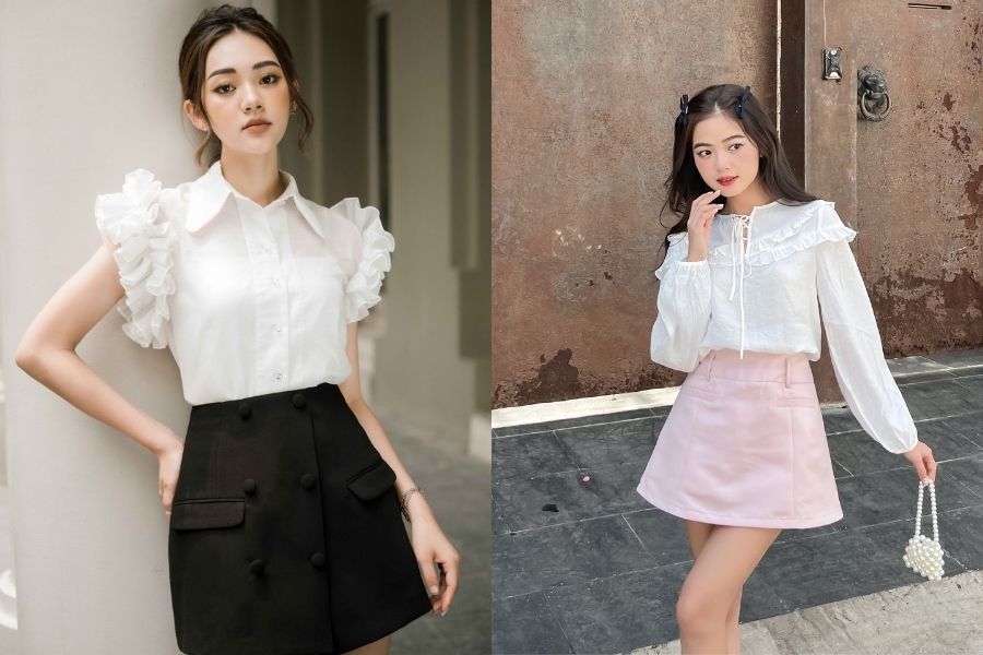 Sơ mi cách điệu phối chân váy dáng A