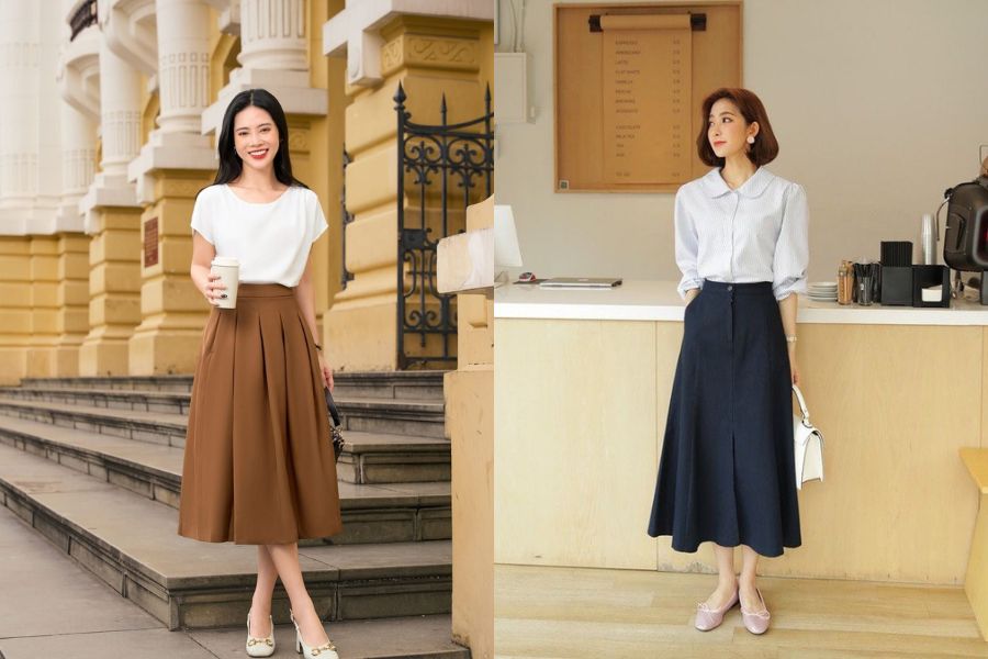 Chân váy midi là lựa chọn tuyệt vời để mang lại vẻ ngoài trẻ trung