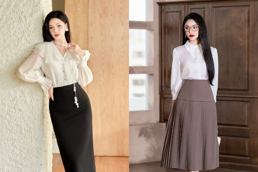Công thức kinh điển phối sơ mi và chân váy