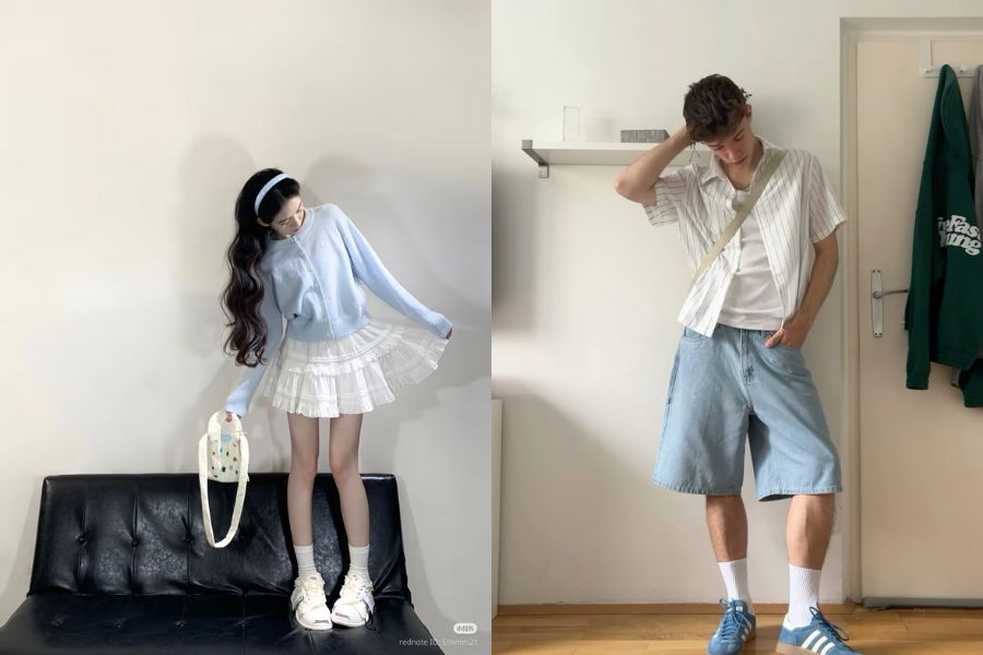 Phối đồ gam màu pastel kết hợp cùng màu trắng hoặc xám tro