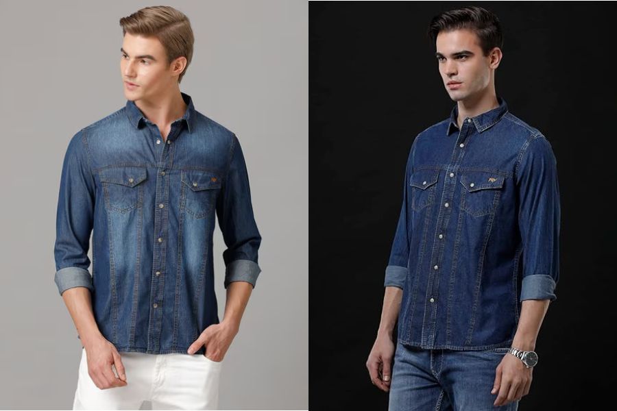 Áo sơ mi vải denim chần chỉ nổi