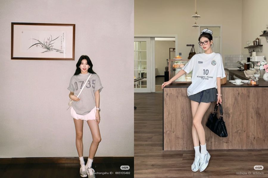 Áo thun phối chân váy ngắn