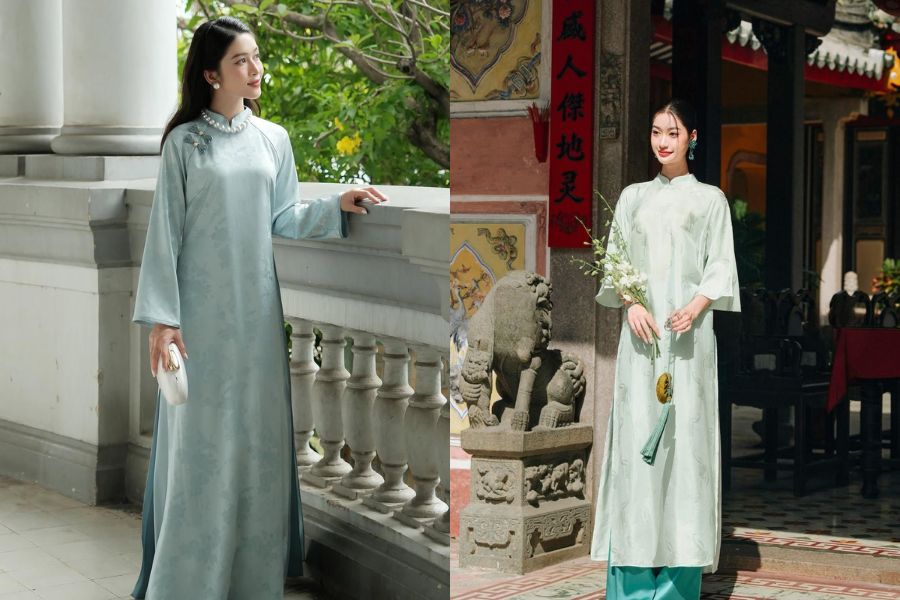 Áo dài xanh mint đi cùng quần xanh cổ vịt