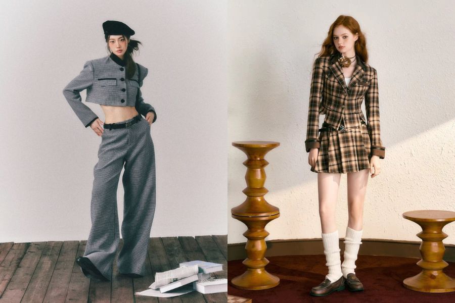 Áo khoác dạ lửng phối với chân váy