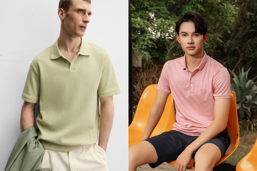 Áo polo pastel phối cùng quần short vải thô