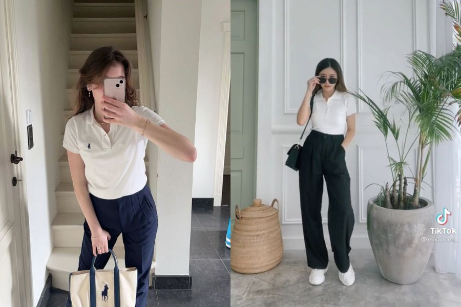 Quần Jean ống suông phối áo Polo