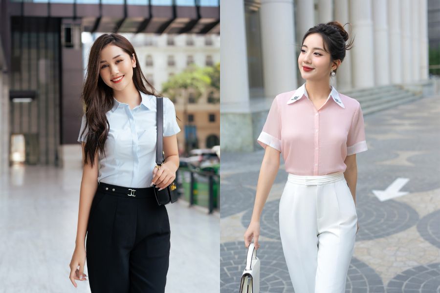 Quần tây với áo sơ mi tay ngắn