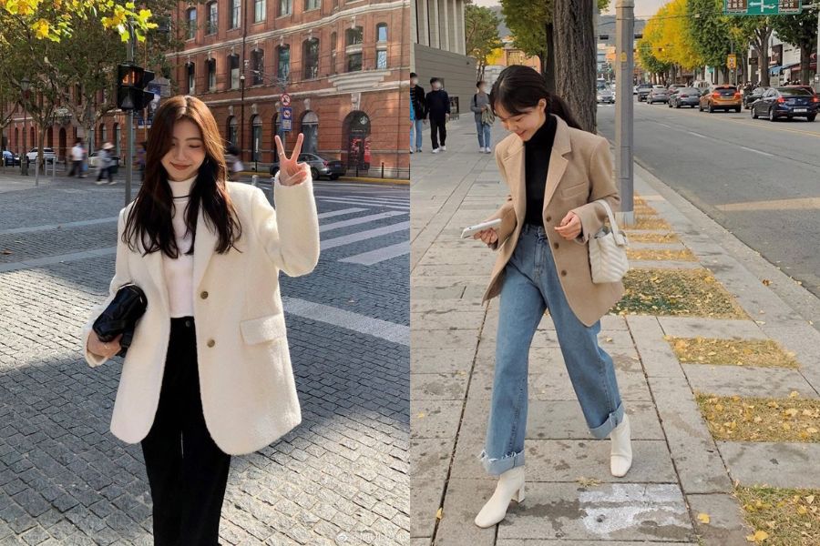 Áo len cổ lọ nữ phối blazer