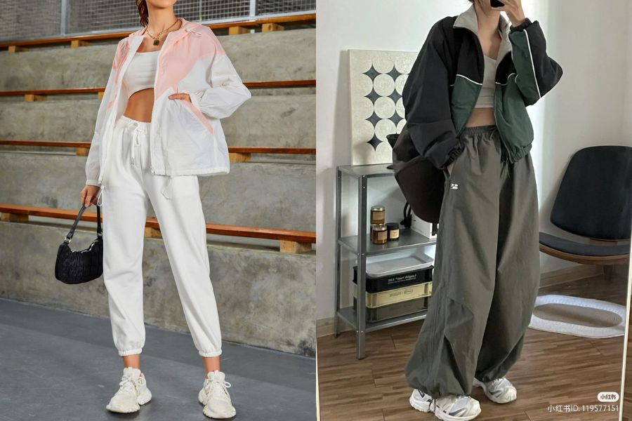 Áo khoác gió mix quần jogger