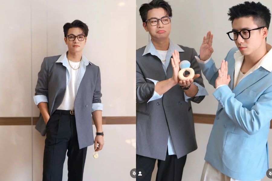Áo thun trắng + blazer mỏng + quần vải đũi