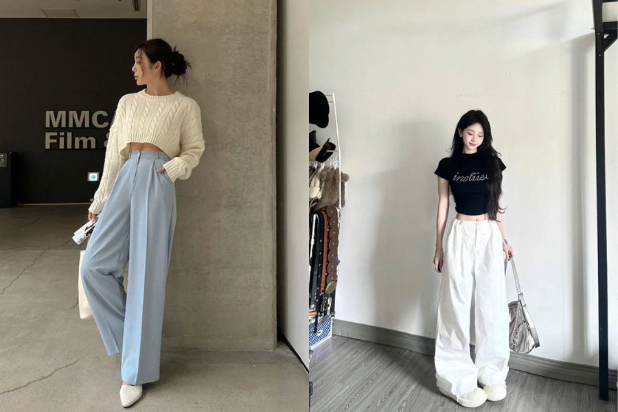Áo croptop kết hợp với quần cạp cao