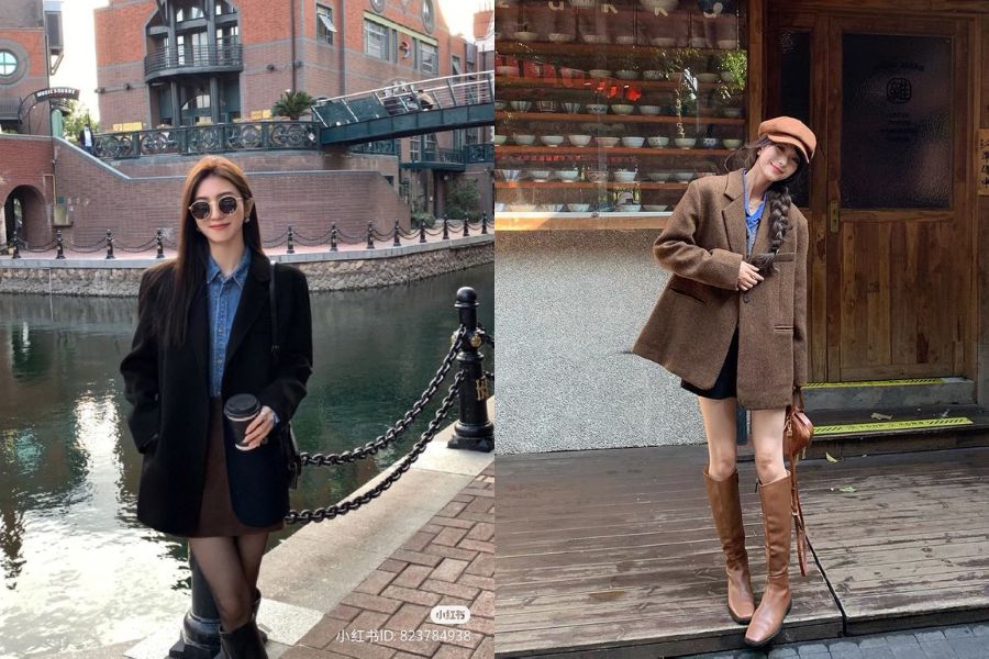 Blazer ngắn + chân váy cho cô nàng thấp lùn