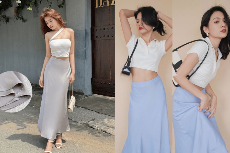 áo croptop phối chân váy lụa