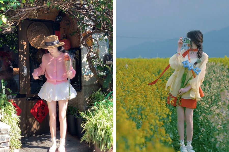 Phối hợp outfit theo phong cách đáng yêu sử dụng chân váy ngắn